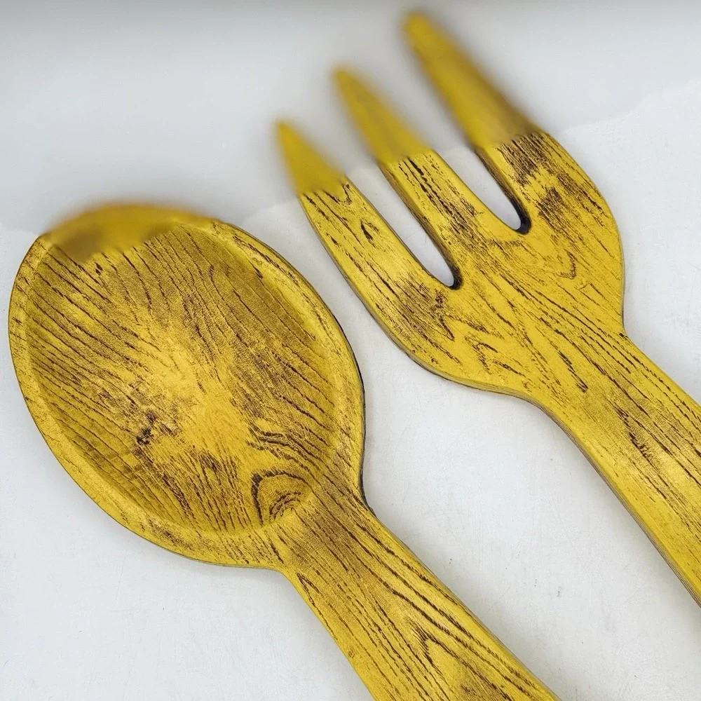 Vtg 1960 Universal Statuary Corp Wooden Fork Spoon Set Chicago Wall Decor Large